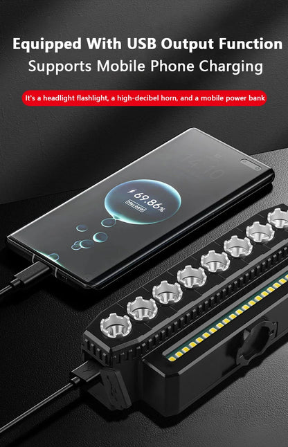 Luz delantera de bicicleta LED 5/8 recargable por USB 130dB bocina de bicicleta fácil de instalar 6 modos luz de timbre de bicicleta