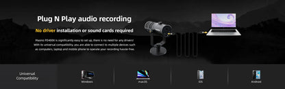 Maono USB/XLR Micrófono dinámico profesional Todo de metal con ganancia de silencio de un toque Conector para auriculares y control de volumen para Podcasting Live Streaming Youtube  PD400X