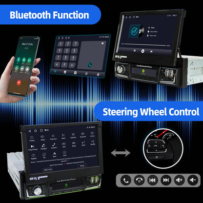 Radio de coche ESSGOO 7 pulgadas 1 DIN Flip-Out, 4+64 GB, Carplay inalámbrico, Android Auto, Bluetooth, pantalla táctil, Android 14, reproductor MP5, unidad principal, SWC, GPS, cámara.