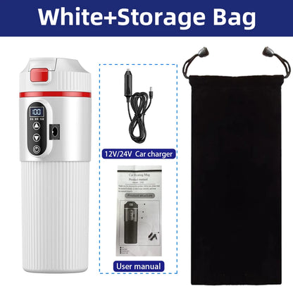 Tetera con taza calefactora eléctrica de 12V/24V y 500ML, botella con calentador de agua de acero inoxidable 304, apagado automático, taza de ebullición rápida para coche de viaje