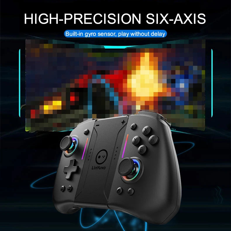 LinYuvo KS42 Joy-pad inalámbrico con luz de meteoros con luces RGB de 8 colores para interruptor/Lite/OLED, con programable, Turbo y vibración