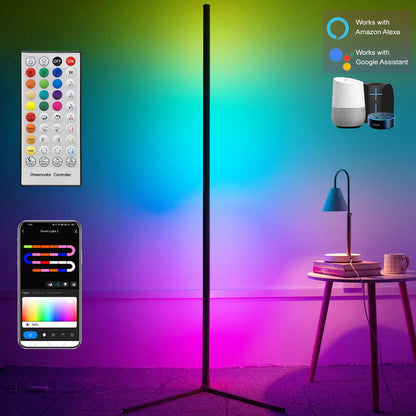 Lámpara de pie de esquina inteligente Tuya de 160cm, iluminación LED RGB regulable, iluminación de ambiente moderna, luces de soporte Alexa para dormitorio, juegos, decoración para sala de estar