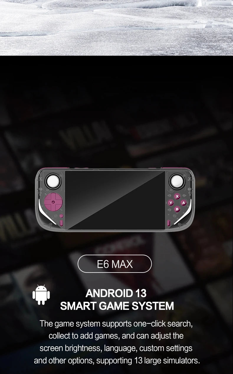 2025 E6MAX Android prácticos jugadores de juegos portátiles pantalla táctil de 8 núcleos y 64 bits 4 + 32GB Retro nostálgico máquina de juego de pantalla de 5 pulgadas