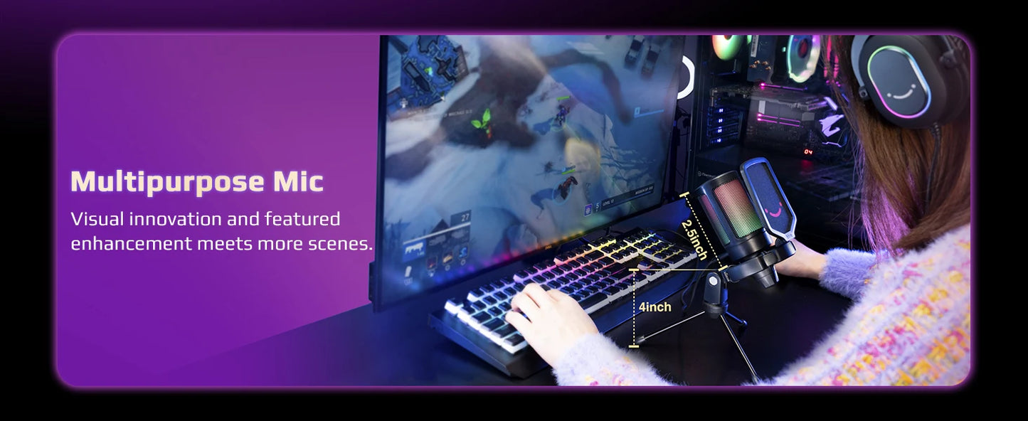FIFINE Micrófono de condensador USB para juegos, para PC PS4 PS5 MAC con soporte de choque y filtro pop y control de ganancia para podcasts, Ampligame A6V