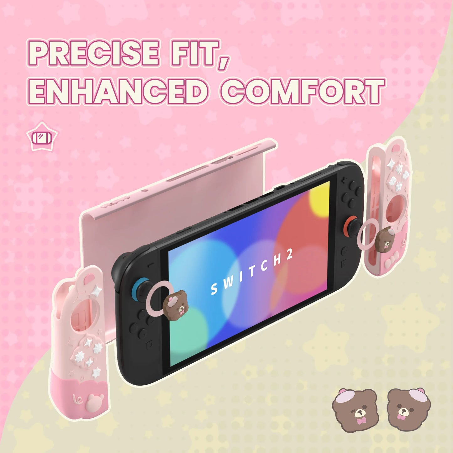 PlayVital Funda protectora acoplable para Switch 2 – Funda de silicona Good Night Bear con empuñaduras Joycon desmontables y lindas tapas para el pulgar