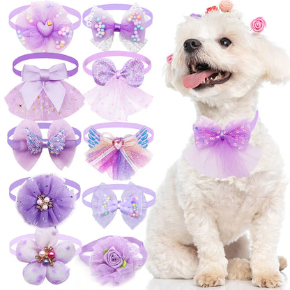 10 Uds. Collar con lazo para perro, Collar ajustable con lazos para perro y gato, corbata ostentosa de encaje para accesorios para perros pequeños, proveedor de aseo para cachorros