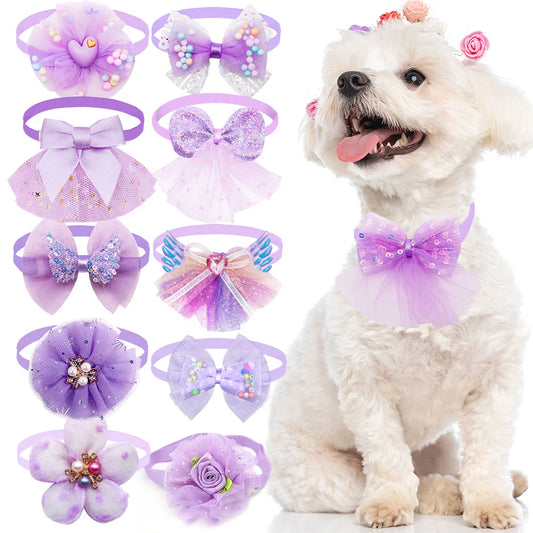 10 Uds. Collar con lazo para perro, Collar ajustable con lazos para perro y gato, corbata ostentosa de encaje para accesorios para perros pequeños, proveedor de aseo para cachorros