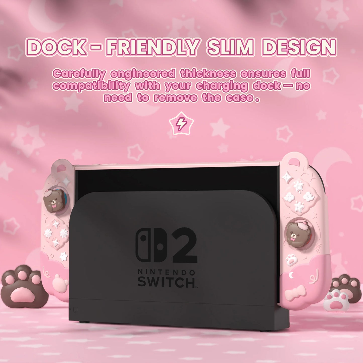 PlayVital Funda protectora acoplable para Switch 2 – Funda de silicona Good Night Bear con empuñaduras Joycon desmontables y lindas tapas para el pulgar
