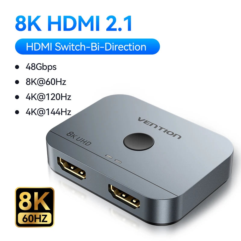 Vention HDMI 2,1 divisor 8K 60Hz 4K120Hz bidireccional 2 en 1 salida para TV Xiaomi Xbox PS4 5 Monitor compatible con HDMI conmutador HDMI