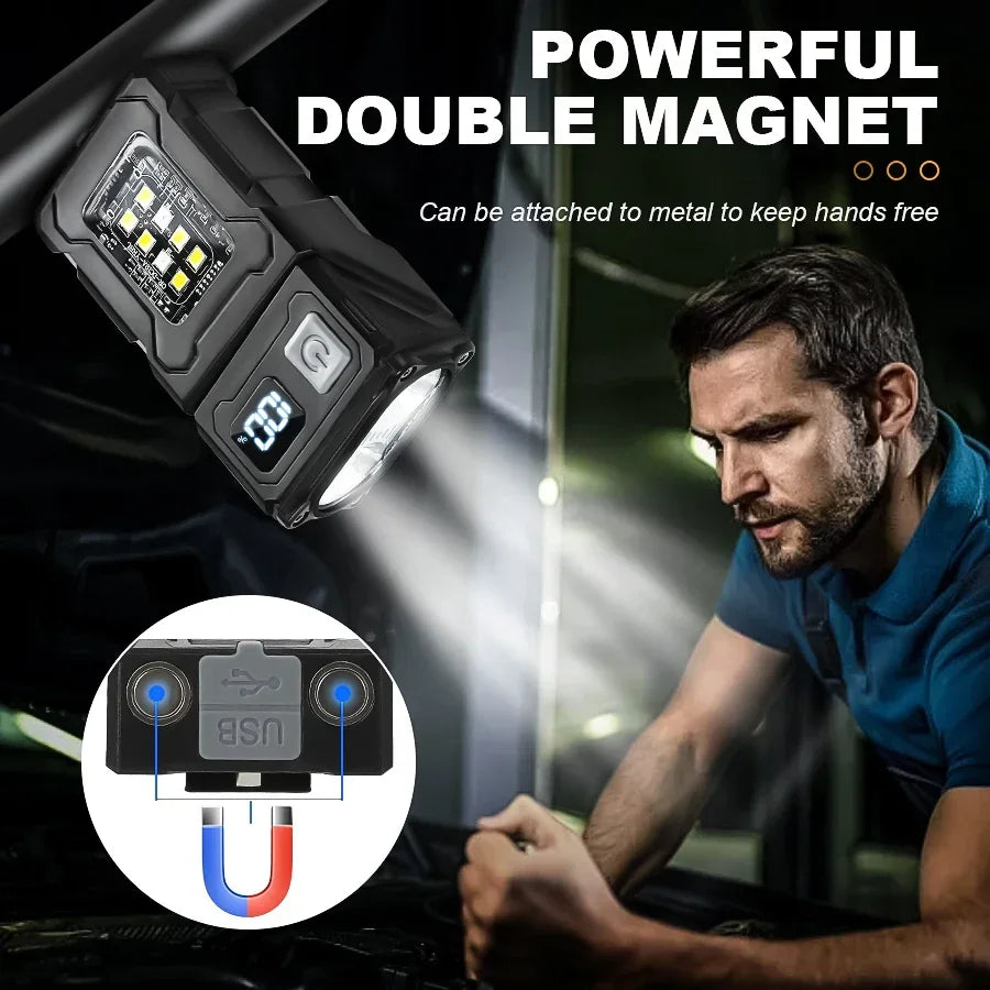 MINI linterna LED recargable por USB, linterna portátil con imán trasero, linterna de Camping superbrillante, luz de emergencia COB lateral