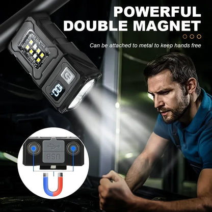 MINI linterna LED recargable por USB, linterna portátil con imán trasero, linterna de Camping superbrillante, luz de emergencia COB lateral