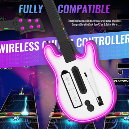 Consola Wii Controlador de guitarra inalámbrico Consola Wii Guitarra para juegos de banda de rock con luces RGB