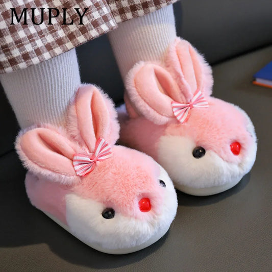 Zapatillas de algodón cálidas para niños y niñas, zapatillas de lana antideslizantes para interiores para niños y niñas, zapatos para el hogar, otoño e invierno