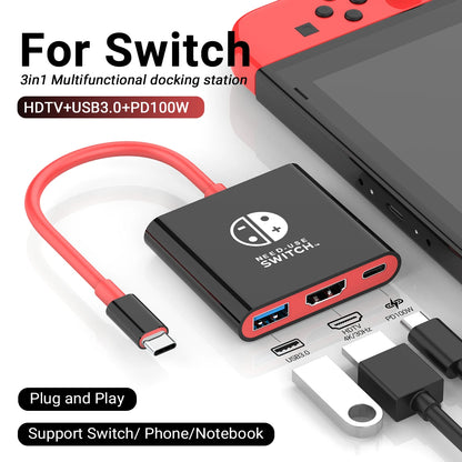 Estación de acoplamiento para juegos portátil Hub TYPE-C con HDMI y USB 3.0 Perfecto para viajes y juegos
