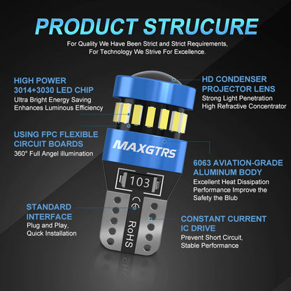 2 uds T10 W5W bombillas LED rojo Canbus 194 168 LED liquidación luz amarilla Interior del coche lectura puerta maletero lámpara de placa de matrícula 6500K