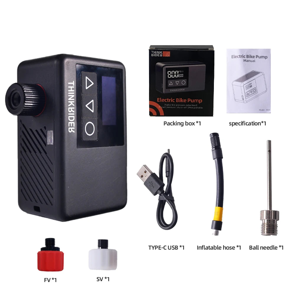 ThinkRider 120 PSI bicicleta de bolsillo portátil bomba de aire eléctrica MINI inflador de neumáticos para bicicleta pantalla de calibre Digital