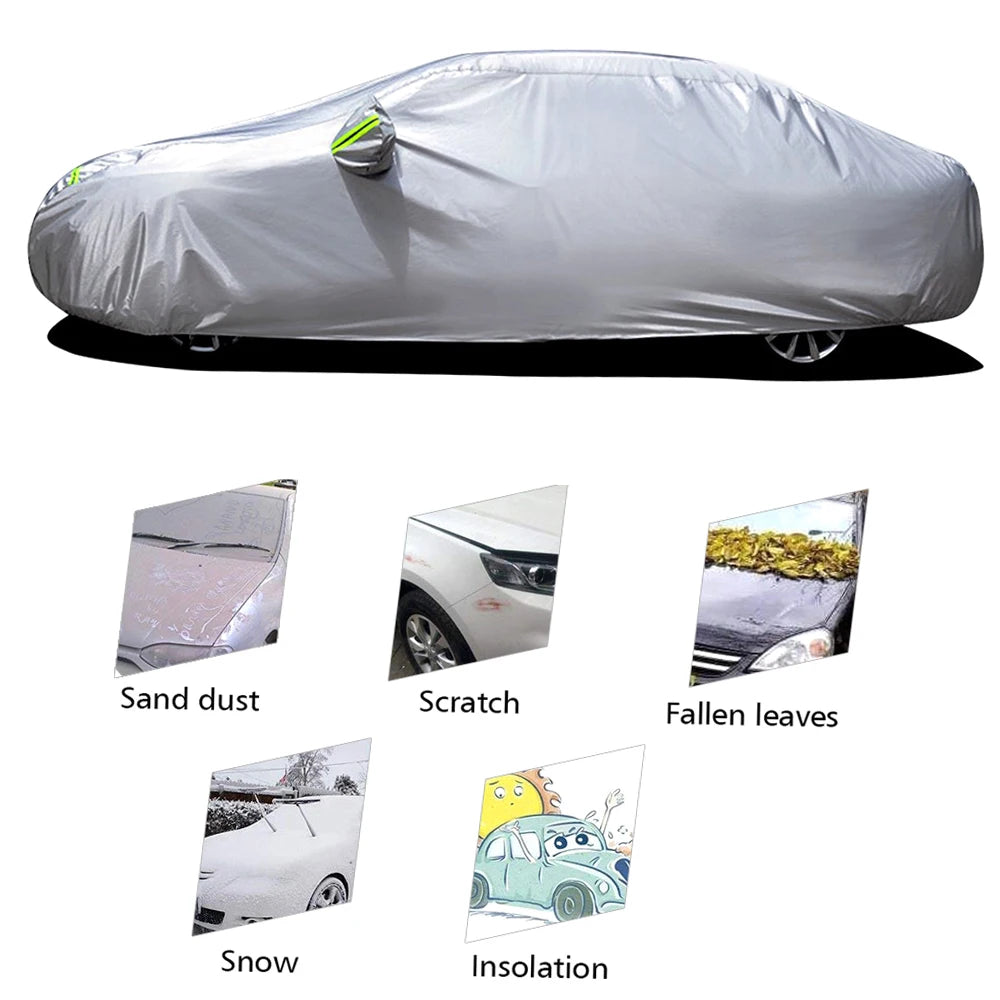 S-XXL cubierta de coche Sedan cubiertas completas con tira reflectante protección solar a prueba de polvo e impermeable UV resistente a los arañazos Universal