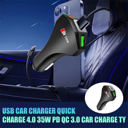 Cargador de coche con puertos USB tipo C, adaptador de carga súper rápida para Audi Sline Quattro RS S TT A1 A2 A3 A4 A5 A6 A7 A8 Q1 Q2 Q3 Q4 S4S