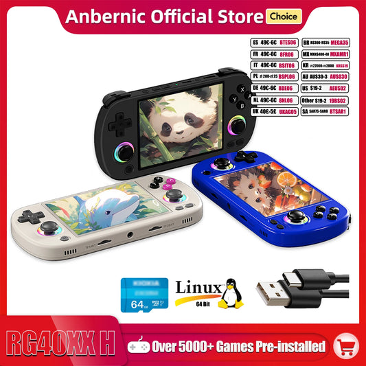 ANBERNIC-consola de juegos portátil RG40XX H, pantalla IPS de 4,0 pulgadas, 640x480, sistema de 3200mAh y 64 bits con luz RGB integrada en 5K + juegos RG40XXH