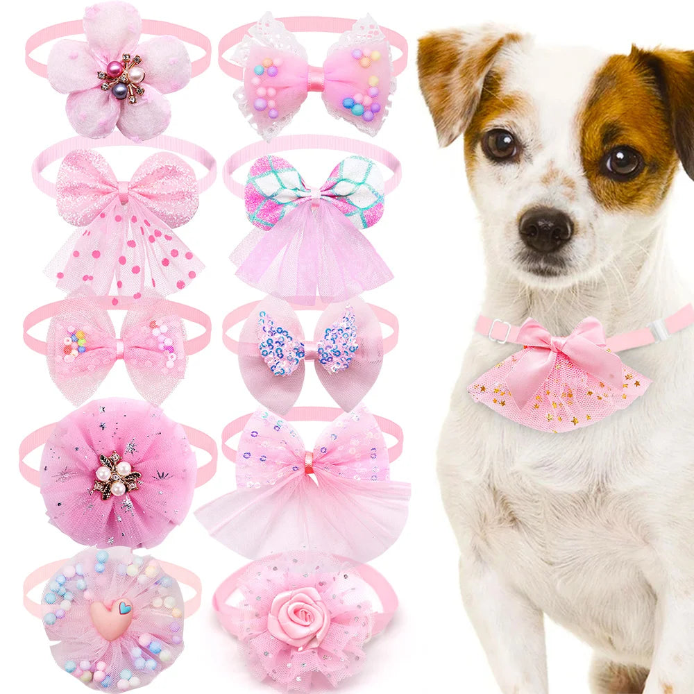 10 Uds. Collar con lazo para perro, Collar ajustable con lazos para perro y gato, corbata ostentosa de encaje para accesorios para perros pequeños, proveedor de aseo para cachorros