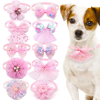 10 Uds. Collar con lazo para perro, Collar ajustable con lazos para perro y gato, corbata ostentosa de encaje para accesorios para perros pequeños, proveedor de aseo para cachorros