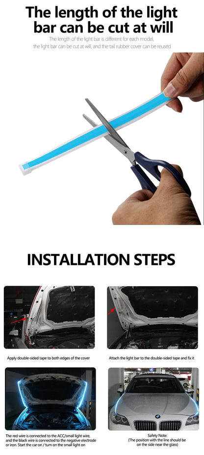 Luz LED de conducción diurna para arranque de capó de coche, luces decorativas para puerta, DRL, guía para capó de motor, lámpara ambiental decorativa de 12V