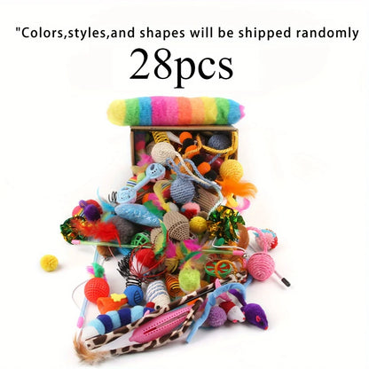 Paquete mixto de juguetes para gatos de 56 piezas/28 piezas/14 piezas. Una combinación de varios juguetes de plástico y juguetes de peluche adecuados para múltiples gatos para jugar