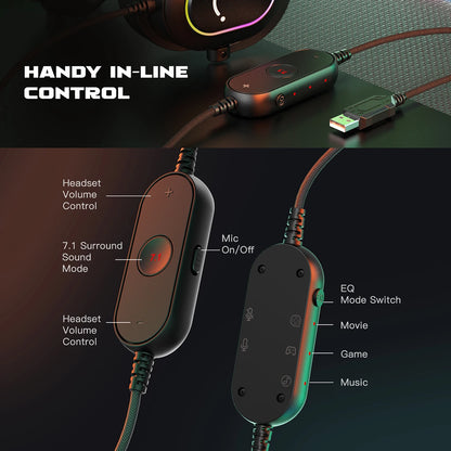 Fifine-auriculares dinámicos RGB para videojuegos, cascos supraaurales con micrófono, sonido envolvente 7,1, PC, PS4, PS5, 3 opciones EQ, juego, película, música