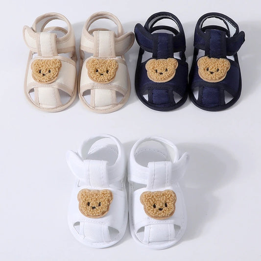 Sandalias de verano para bebé, zapatos antideslizantes con dibujos de oso para recién nacidos y niñas, zapatos planos informales bonitos para primeros pasos