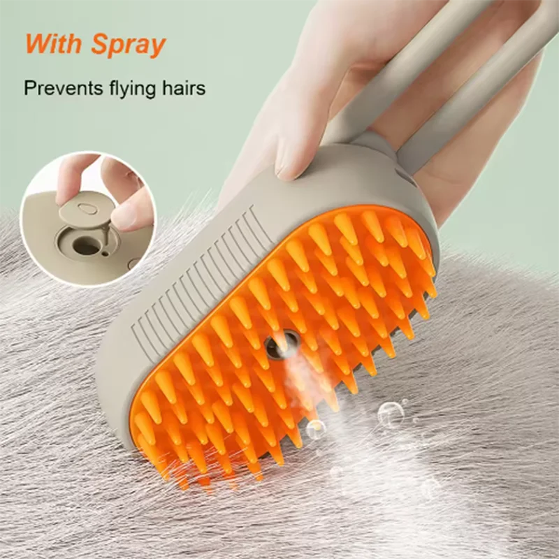 Cepillo de masaje en aerosol para perros y gatos, pulverizador de vapor de un botón, cepillo de depilación flotante giratorio plegable para baño, peine