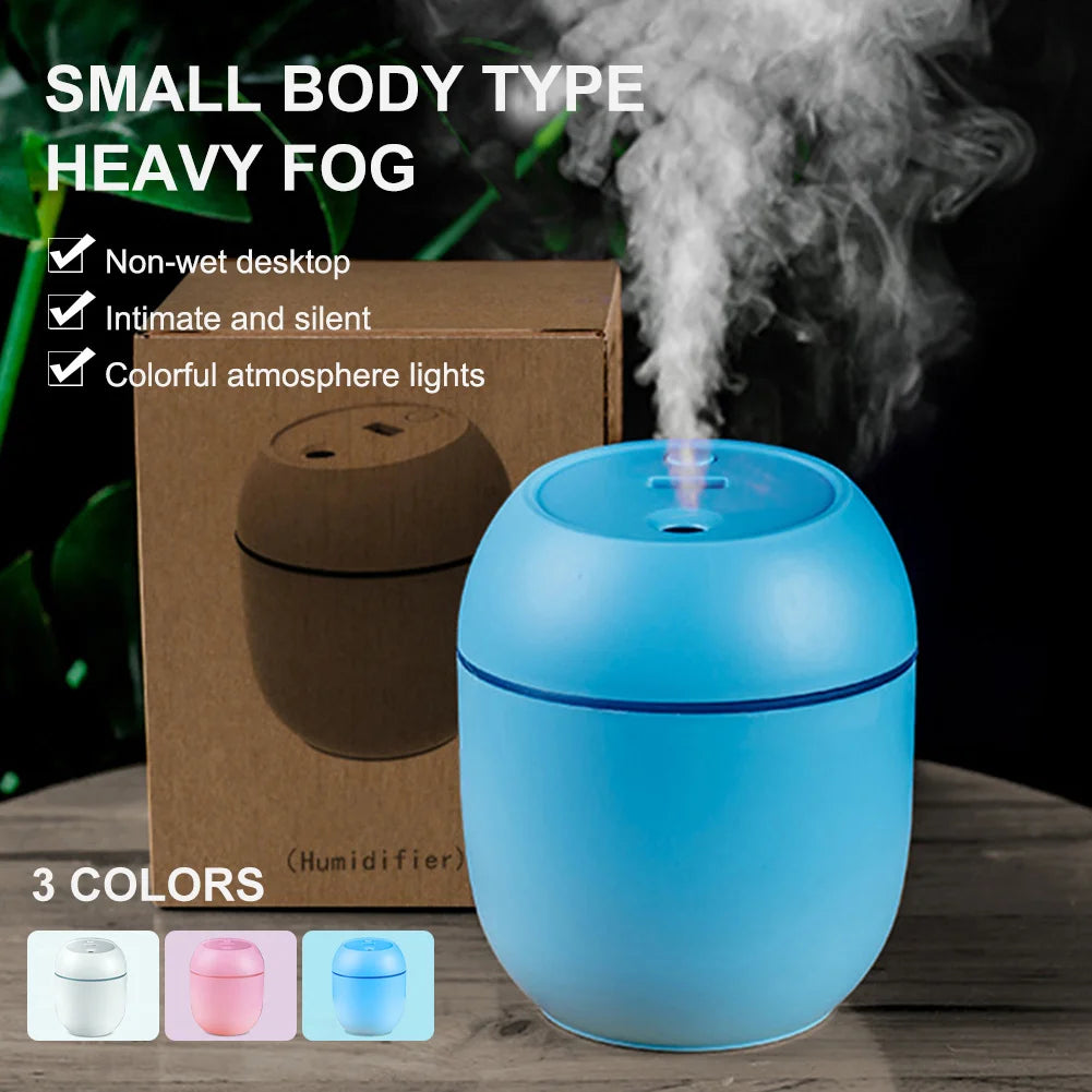Mini humidificador de aire USB, difusor de aceites esenciales para el hogar y el coche, generador de niebla silencioso ultrasónico con lámpara LED de Color