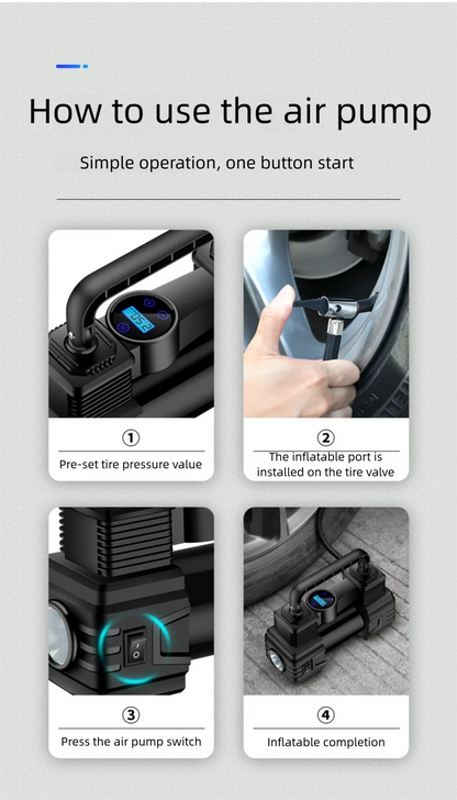 Bomba de aire montada en vehículo, pantalla Digital inteligente, inflador de neumáticos de alta resistencia, bomba de aire portátil de 12V, suministros para automóviles