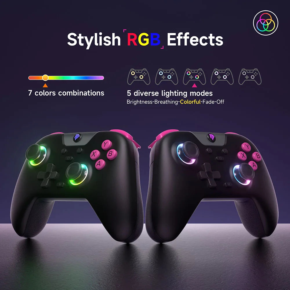 EasySMX X05 Gamepad inalámbrico Controlador de juegos Bluetooth Compatible con PC/teléfono/interruptor/Gamer de vapor, luz RGB, efecto Hall