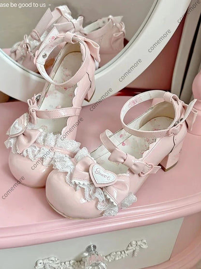 Zapatos Mary Jane adorables y dulces para mujer, zapatos de cuero pequeños de tacón bajo con lazo estilo clásico, zapatos de princesa elegantes de verano para mujer