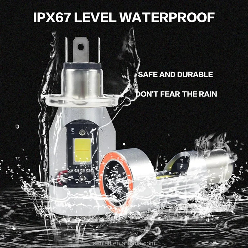 Bombilla con ventiladores H4 BA20D azul/rojo Ojo de Ángel LED faro de motocicleta Scooter faro de motocicleta bombilla DRL Accesorios