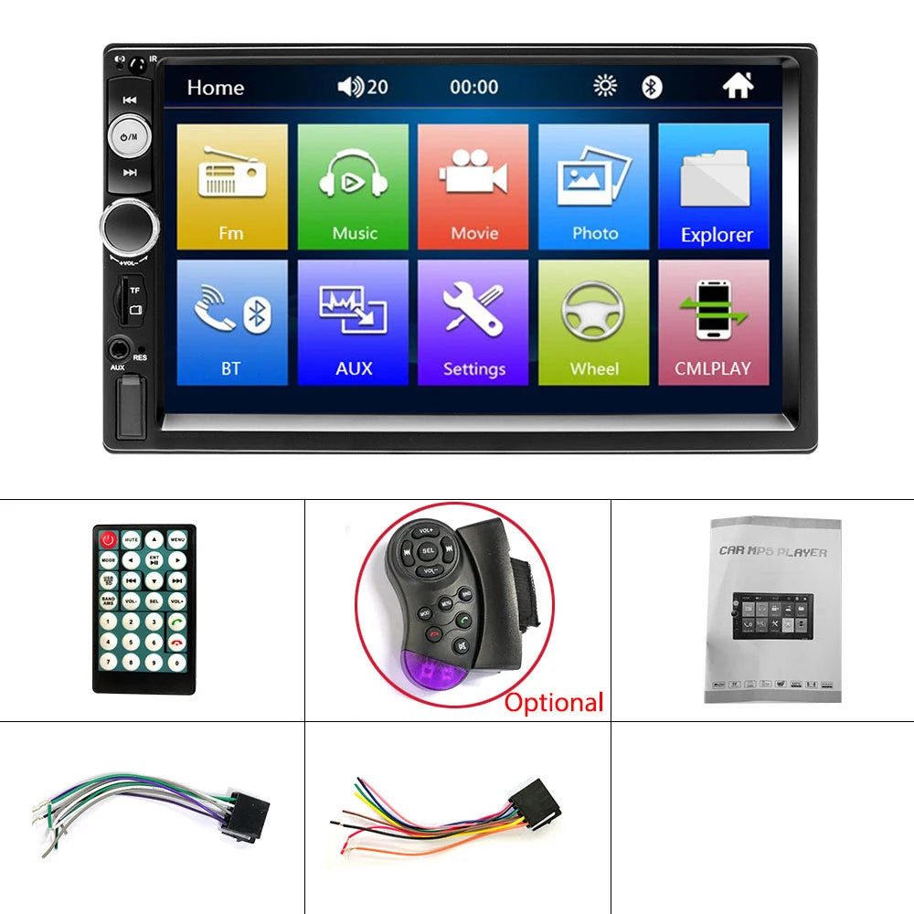 Podofo 2 din Radio de coche 7 "HD Autoradio reproductor Multimedia 2DIN pantalla táctil Auto audio estéreo de coche MP5 Bluetooth USB TF FM cámara