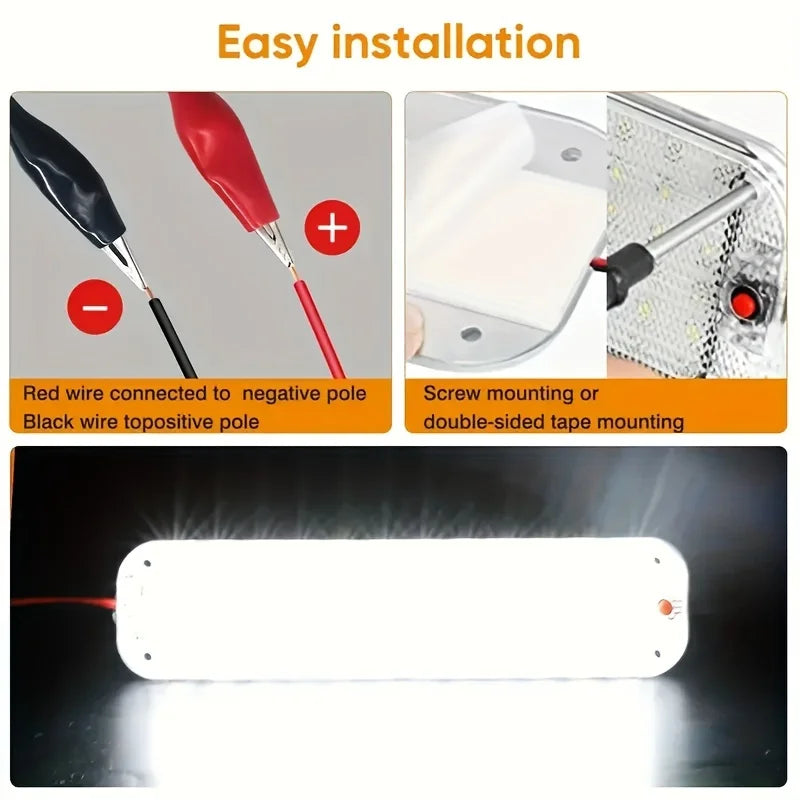 2 uds 12V-80V 72LED luz de techo barra de luz Interior tira de luz con interruptor LED lámpara Interior de coche iluminación Camper autobús autocaravana 10W