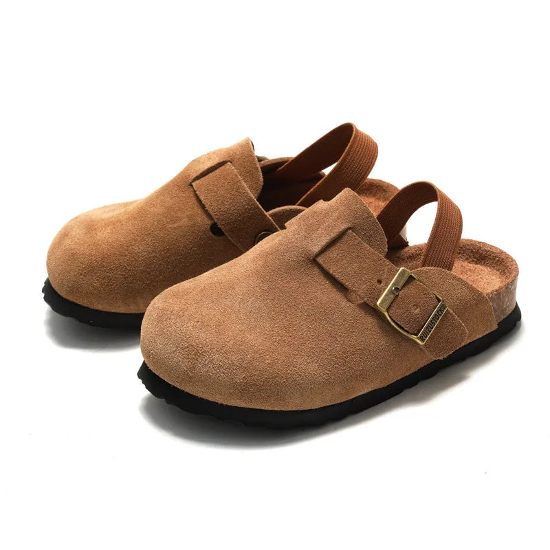 Kidmi moda niños zuecos de gamuza zapatillas zuecos para niños sandalias para niños y niñas mulas con hebilla ajustable de corcho con soporte Zapatillas de casa