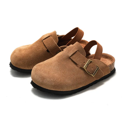Kidmi moda niños zuecos de gamuza zapatillas zuecos para niños sandalias para niños y niñas mulas con hebilla ajustable de corcho con soporte Zapatillas de casa