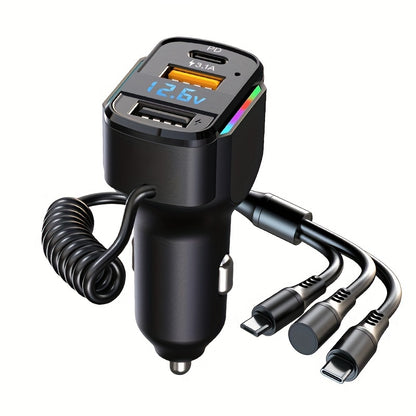 65W 3-port USB PD Fast Car Charger (K4) QC3.1 Type C 3-in-1 Car Charger 2 USB Charging Ports + 1 Type C Fast Charging Micro Usb Type C