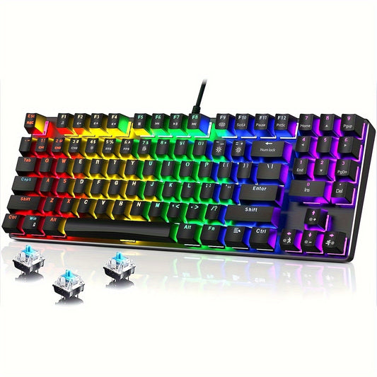 Mechanical Gaming Keyboard, Compact 89 Keys RGB Backlit Floating Mechanical Keyboard With Multimedia Keys And With Number Keys, Spill-Resistant For Windows PC Gamer-Black