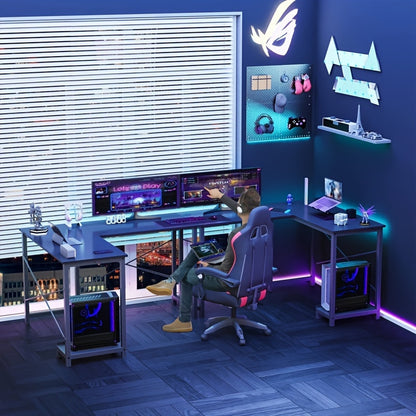 Versatile L-Shaped Desk- 49 Inches Reversible Design Desk With Storage And CPU Stand, Gamer-Friendly Workstation Desk For Bedroom, Modern Writing Desk, Work Desk For Home Office