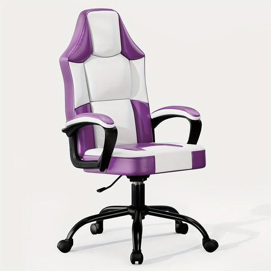 Ergonomic Gaming Chair, PU Leather Video Game Chairs for Adults, Reclining Gamer Chair Office Chair, Comfortable Computer Chair for Heavy People, Purple and White
