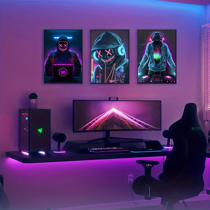 3-Piece Set Art Deco Classic Modern Gamer Wall Art Posters, Unframed Canvas Prints for Gaming Room, Home Office, Bedroom, Indoor and Outdoor Decor, Letter Print & Abstract DJ, High-Quality Ink 15.7x23.6 inches