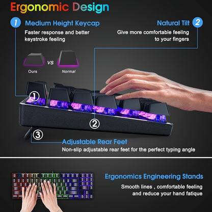 Mechanical Gaming Keyboard, Compact 89 Keys RGB Backlit Floating Mechanical Keyboard With Multimedia Keys And With Number Keys, Spill-Resistant For Windows PC Gamer-Black