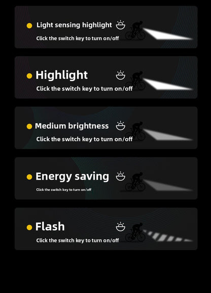 Luz de bicicleta recargable por USB: faro con detección de luz automática para conducción nocturna, linterna LED fuerte