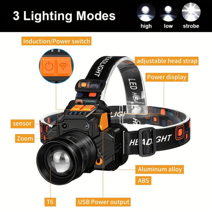 1pc Strong Light Charging Headlight Flashlight, High Lumen LED Headlight XHP160 Bright, 3 Modes Of Headlight Outdoor Fishing, Camping, Running, Hunting, Hiking Variable Focus Headlight Home Decoration Tools, Hardware, Work Su