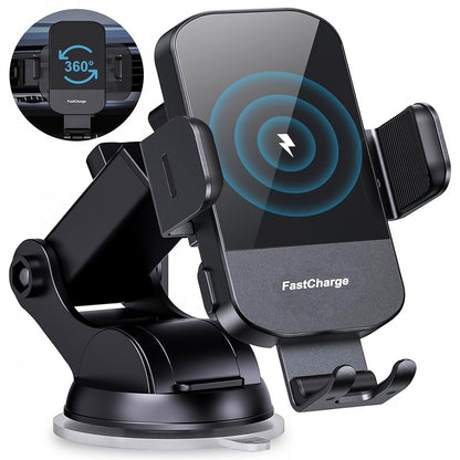 15W Rapid Wireless Car Charger, Automatic Clamping, Adjustable Phone Holder for Hands-Free Driving - Universal Compatibility with iPhone 15, 14, 13, 12, 11 Pro Max, Xs, Galaxy S24 Ultra, S23, S22, S21, S20, S10+