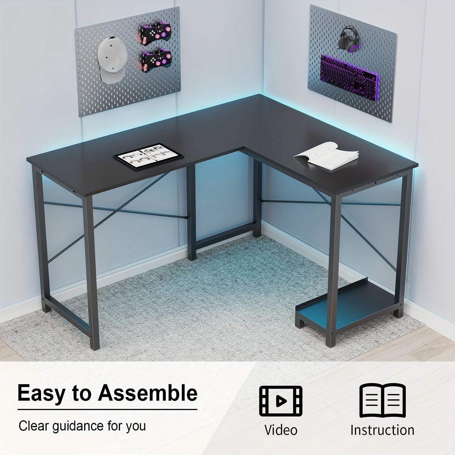 Versatile L-Shaped Desk- 49 Inches Reversible Design Desk With Storage And CPU Stand, Gamer-Friendly Workstation Desk For Bedroom, Modern Writing Desk, Work Desk For Home Office