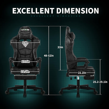 SITMOD Gaming Chair, Big And Tall Gaming Chair with Footrest, Ergonomic Video Computer Chair with Headrest Lumbar Support, 360° Swivel PU Leather Height Adjustment Office Gamer Chair for Adult gaming pc